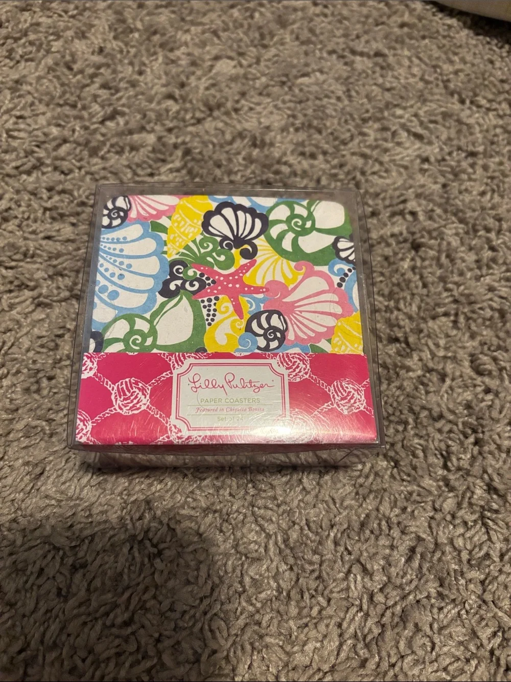 Lilly Pulitzer Sea Shell & Starfish Paper Coasters in Pink, Yellow, Blue, Green